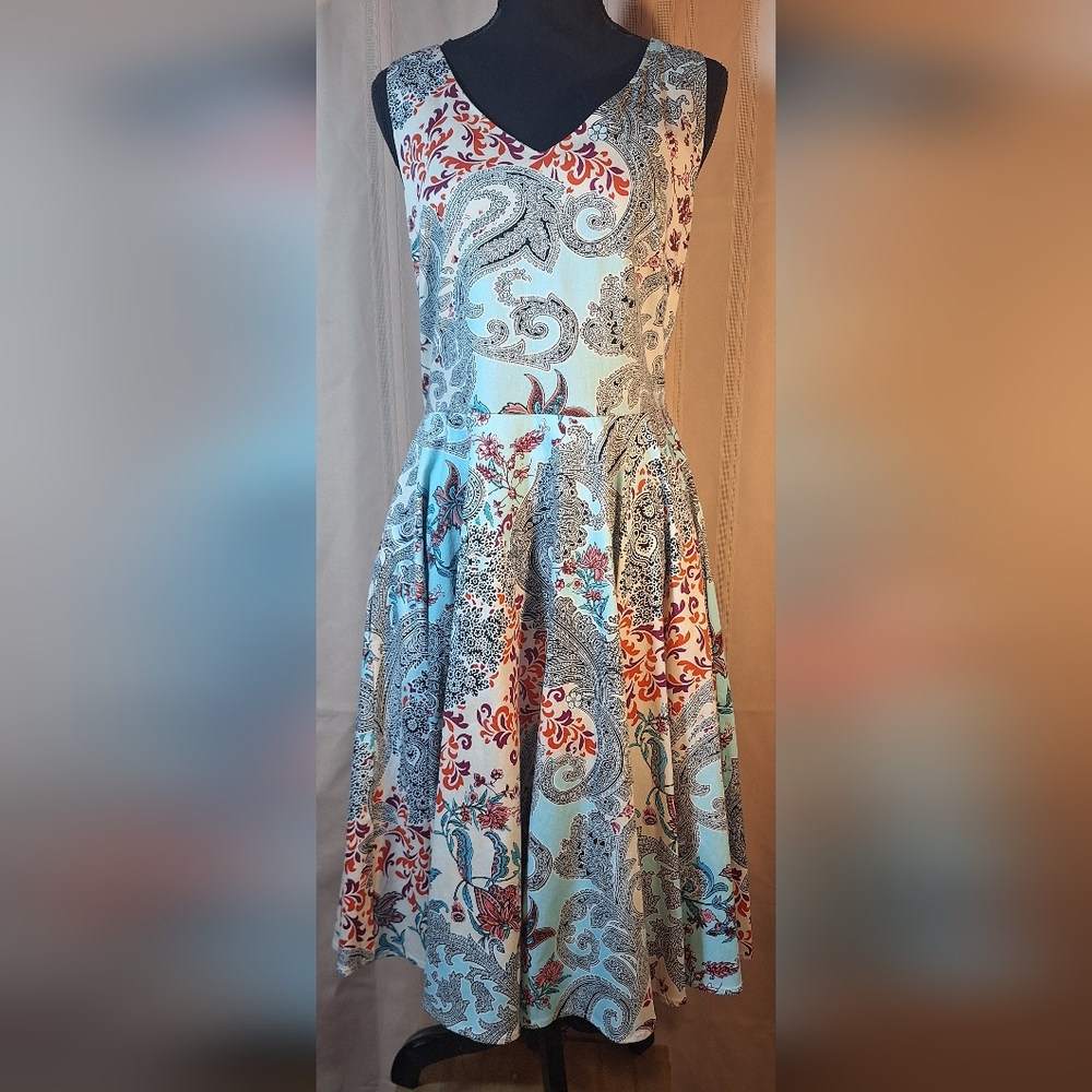 EVA ROSE Elegant Paisley/Floral Print Midi Dress